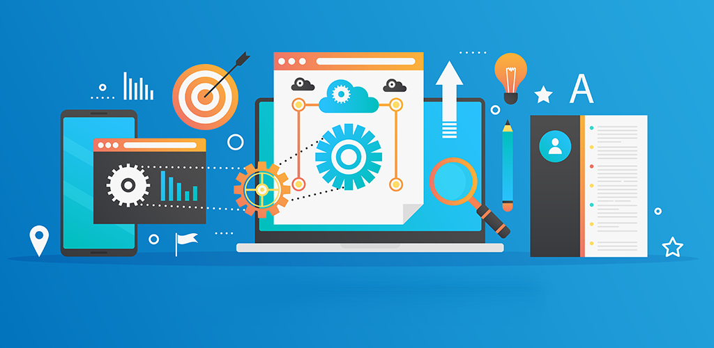 SEO computer set-up that resembles a factory assembly plant