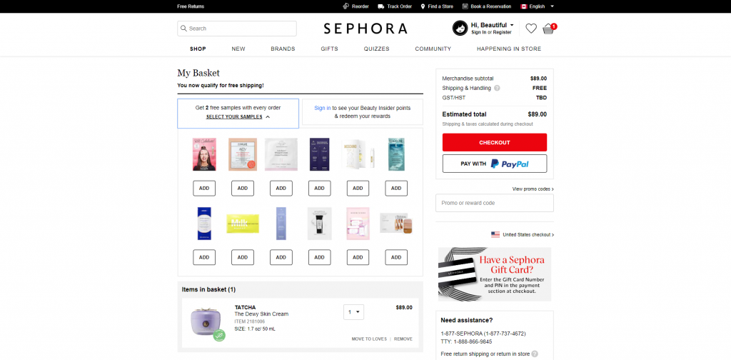 Sephora Free Sample Checkout