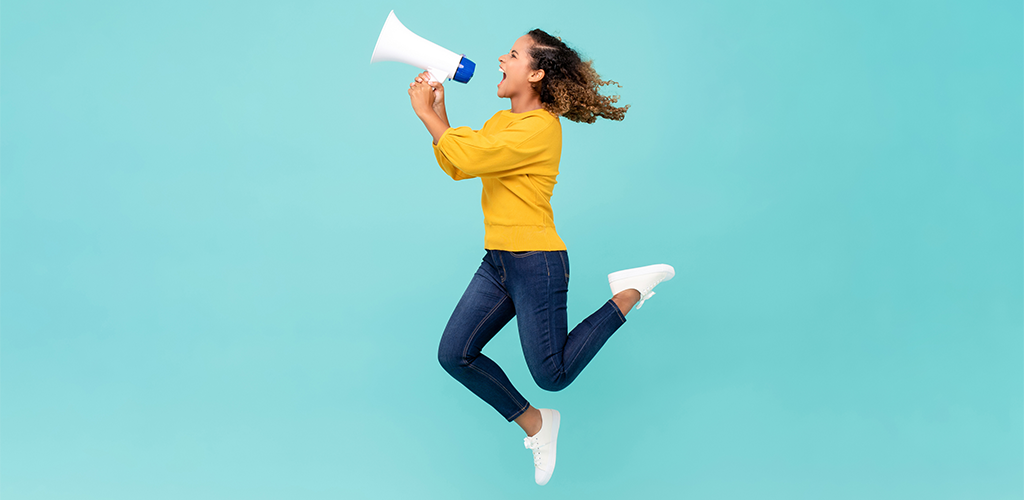 Girl marketing with bullhorn