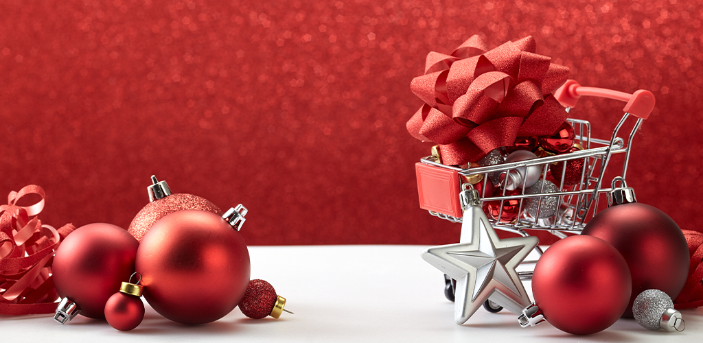 Holiday themed shopping cart