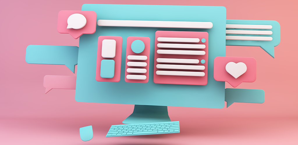 Pink and blue website design illustration